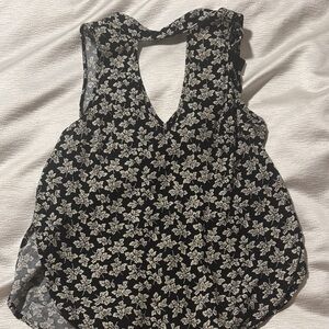 Aqua Black and Cream Floral Blouse